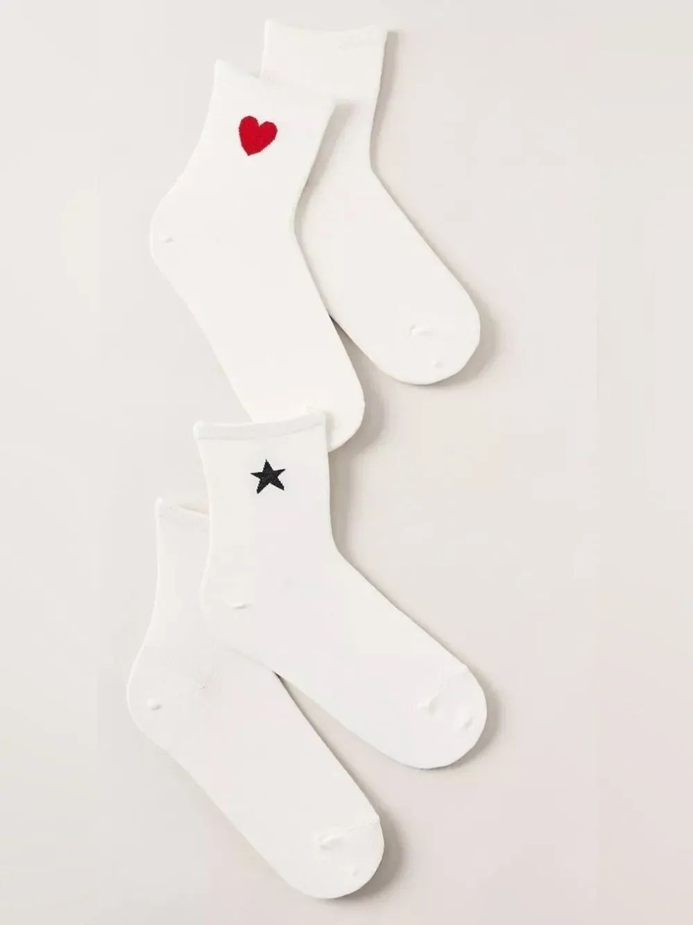 Anthropologie Ivory Red Heart Black Star Knit Icon Cotton Blend Trouser Socks